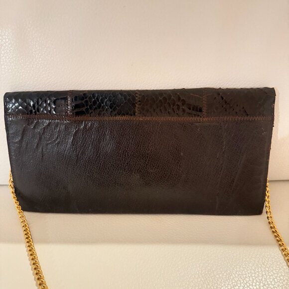 STUNNING VINTAGE GENUINE SNAKESKIN EXOTIC LEATHER CLUTCH / SHOULDER BAG BROWN - Picture 2 of 9
